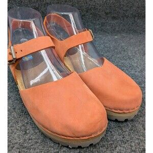 MIA Swedish Clogs Women EU 39 Leather Wood Sole Mary Jane Orange Made in Sweden